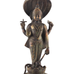Vintage Brass Lord Vishnu with Sheshanaag | 17.5" x 7" x 5" (44.45 x 18 x 12.5 cm) | 7 kg Sacred Art | Standing Divine Murti